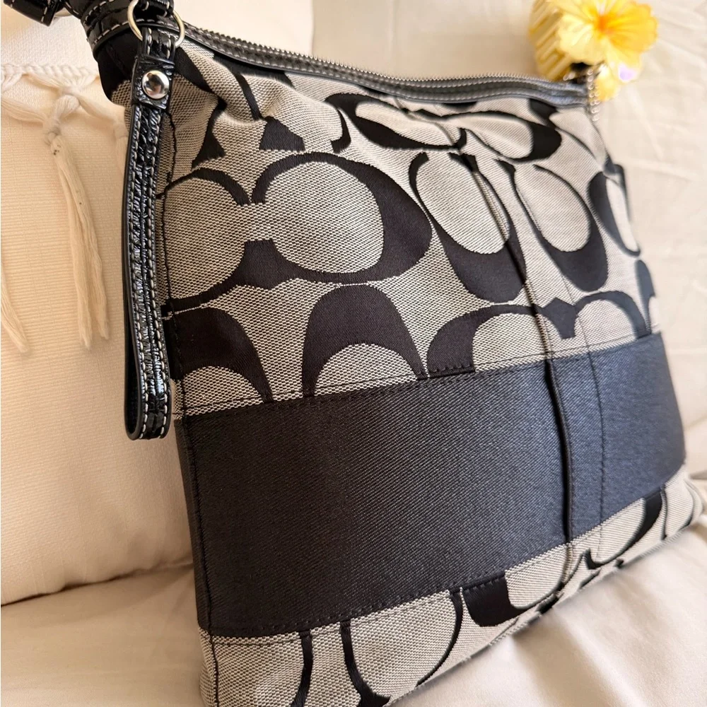 Coach Black & Gray Signature Canvas Shoulder Bag - Picture 2 of 8